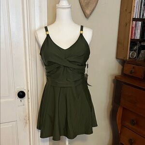 Olive Green skort bathing suit, cute skirt look also in black XL